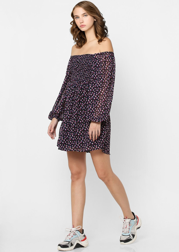 Blue & Pink Off-Shoulder Dress