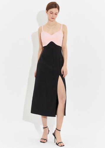 Black & Peach-Coloured A-Line Midi Dress