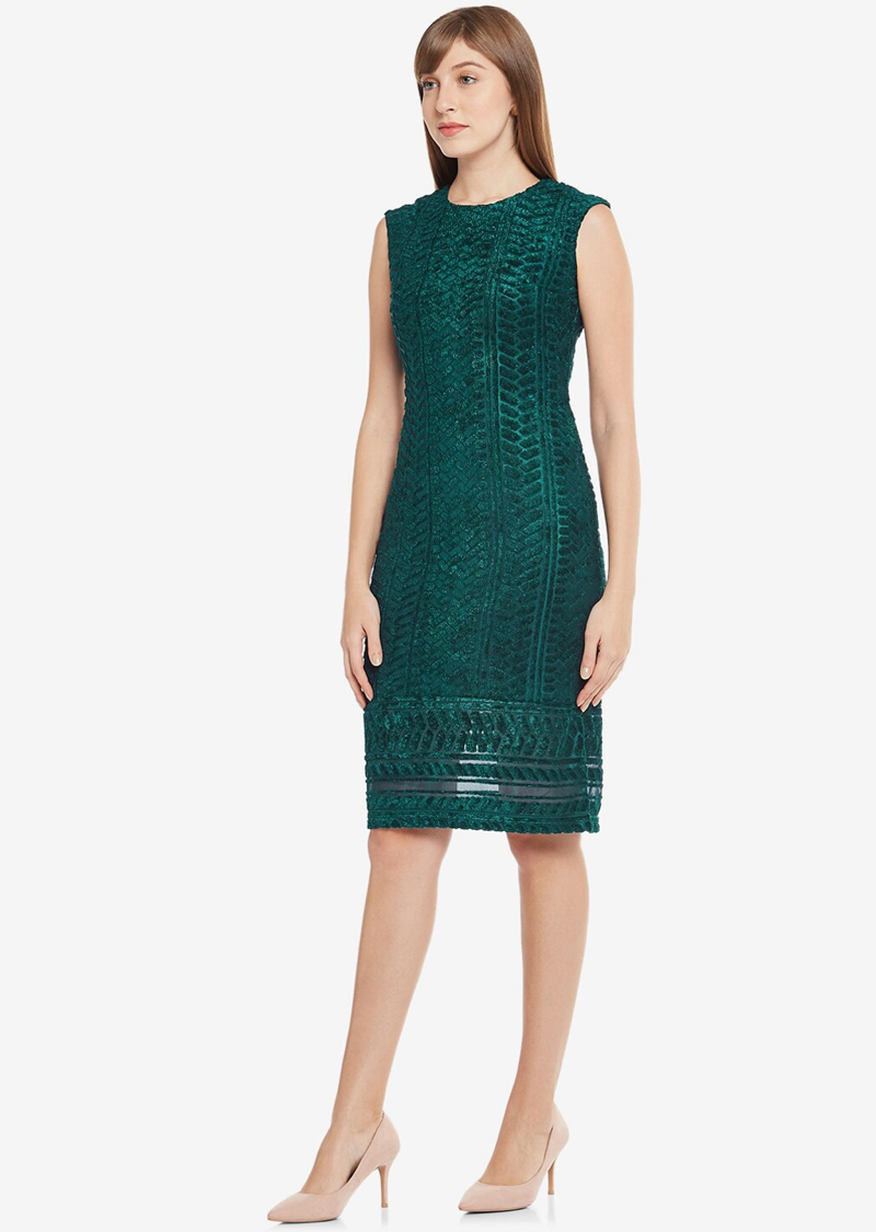 Green Self-design Sheath Dress