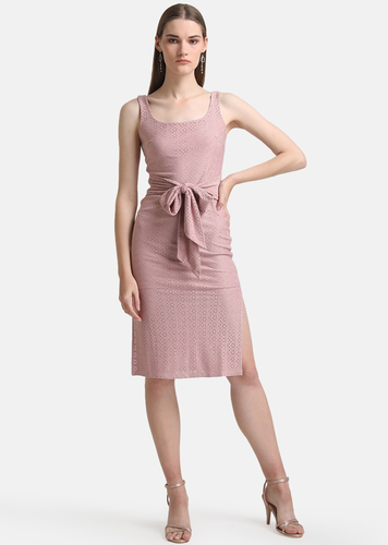 Pink Knitted Schiffli Midi Dress