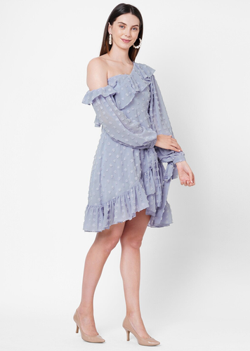 Lavender Striped Georgette A-Line Dress