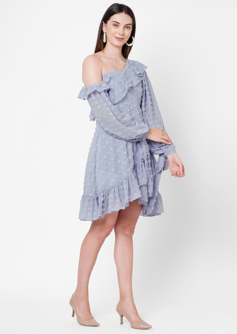 Lavender Striped Georgette A-Line Dress