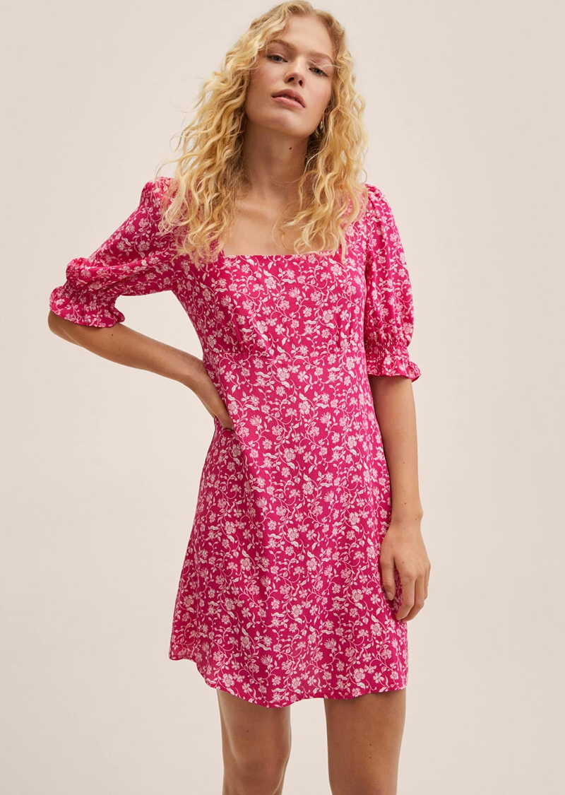 Women Fuchsia Pink & White Floral A-Line Mini Dress