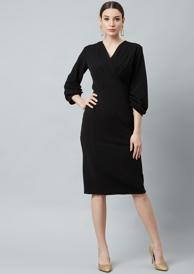 Black V-Neck Sheath Dress